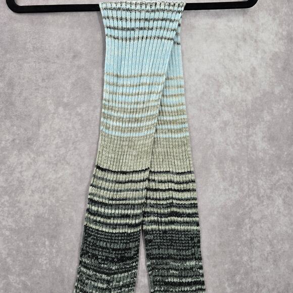 Gray Green Blue Fringe Stripe Tassels Y2K VTG Wrap Shawl Cable Knit Scarf - Picture 4 of 4